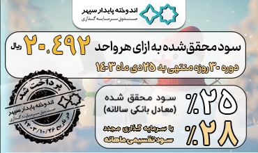 واریز سود تقسیمی ماهانه صندوق سرمایه‌گذاری اندوخته پایدار سپهر