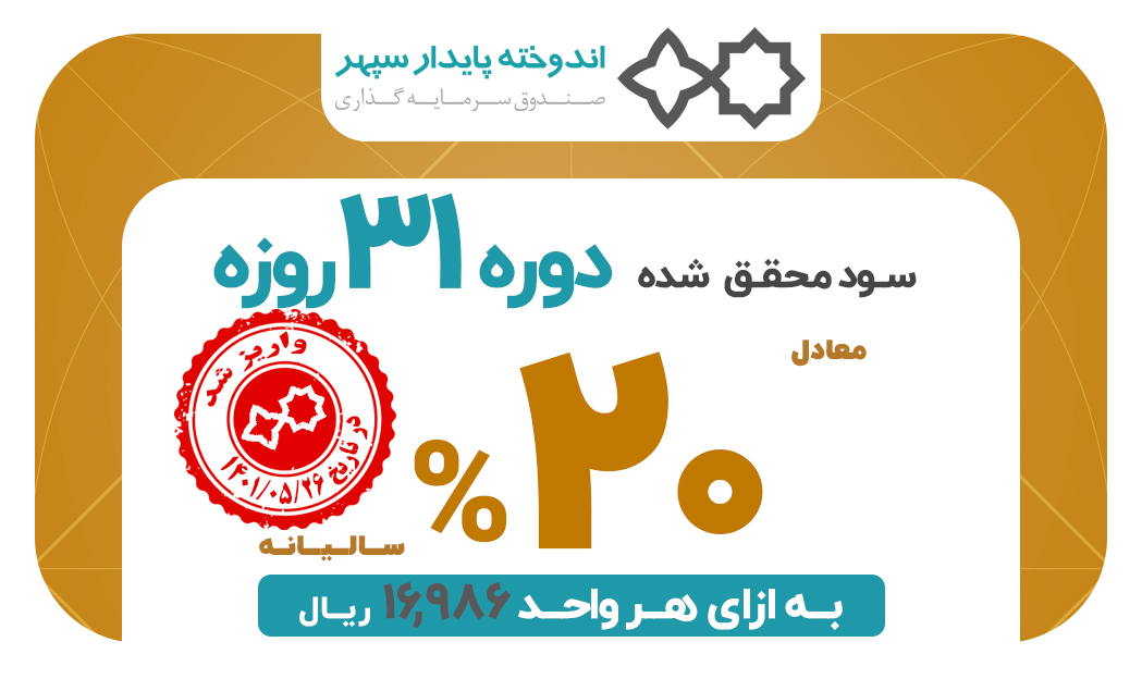واریز سود تقسیمی ماهیانه "اندوخته" با نرخ 20 درصد (سالیانه شده)